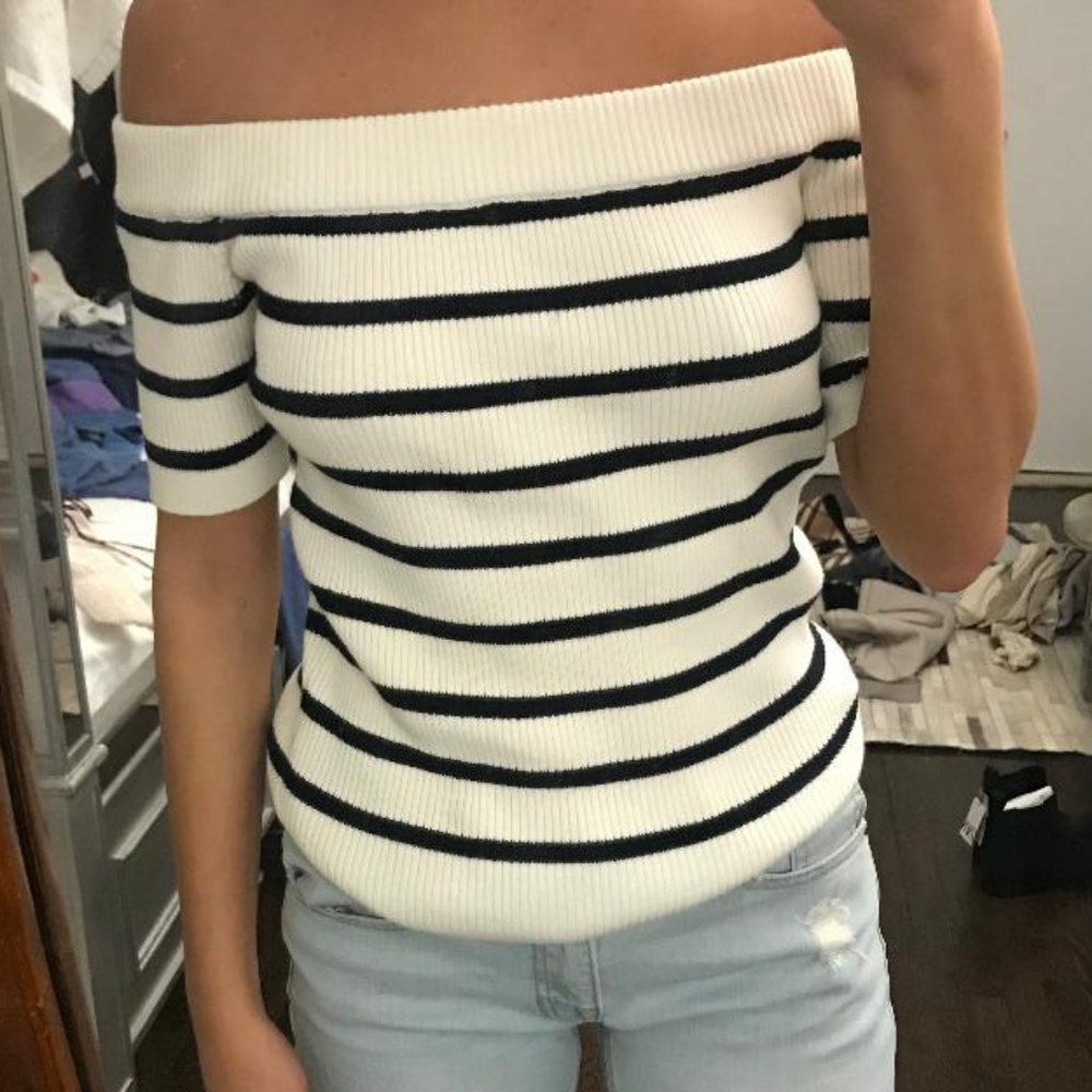 Navy and White Striped Blouse